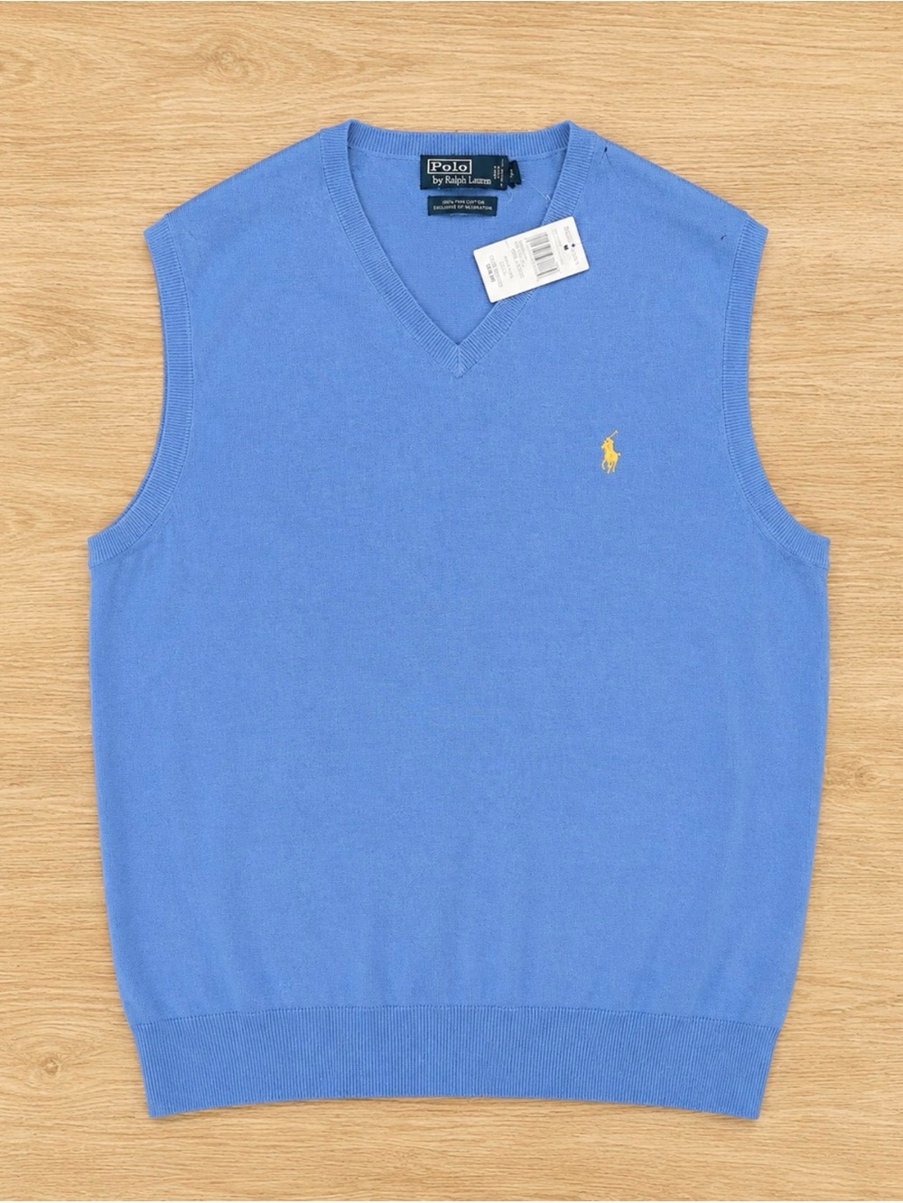 Polo by Ralph Lauren Light Blue V-Neck Sweater Vest with Yellow Polo Logo
